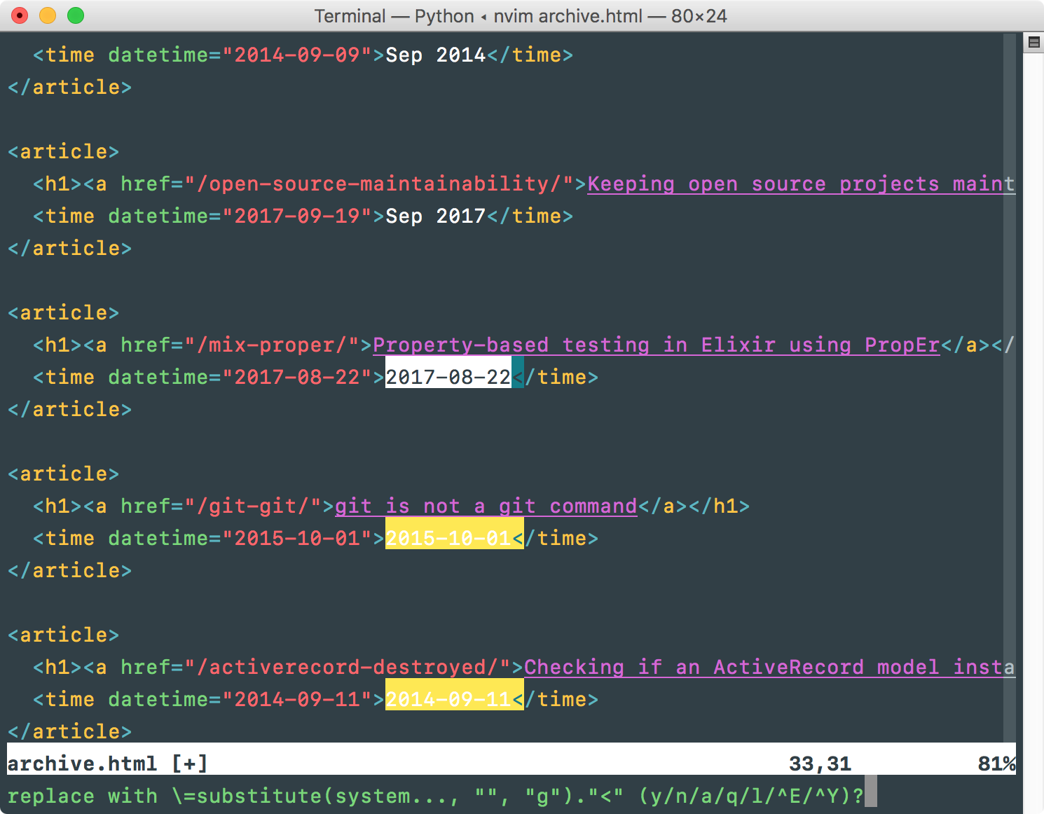 Finding, converting and replacing dates with Vim substitutions